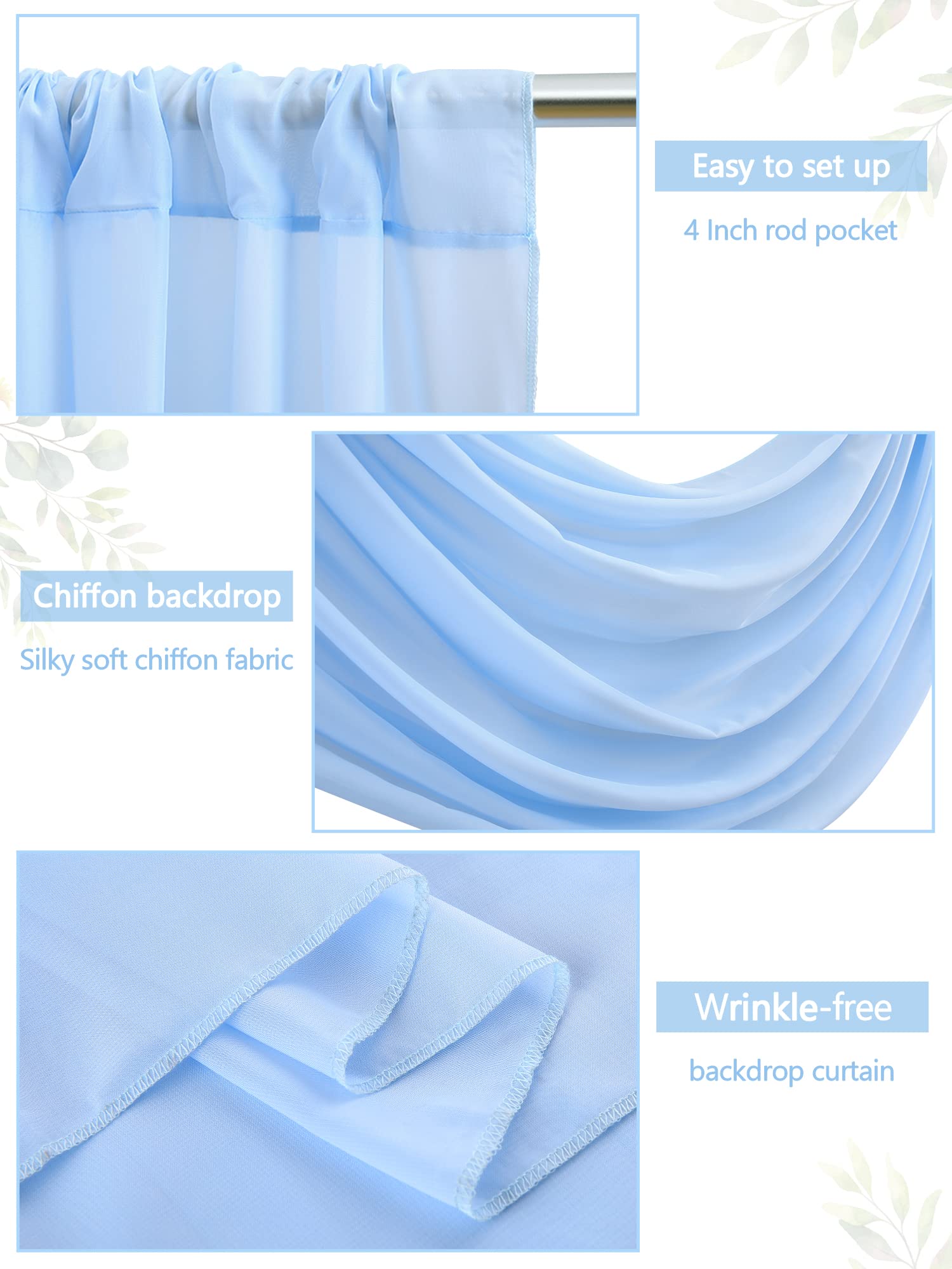 Baby Blue Backdrop Curtain for Parties Baby Blue Chiffon Sheer Fabric Drape Wedding Arch Backdrop for Birthday Party Photo Baby Shower 10ft x 7ft