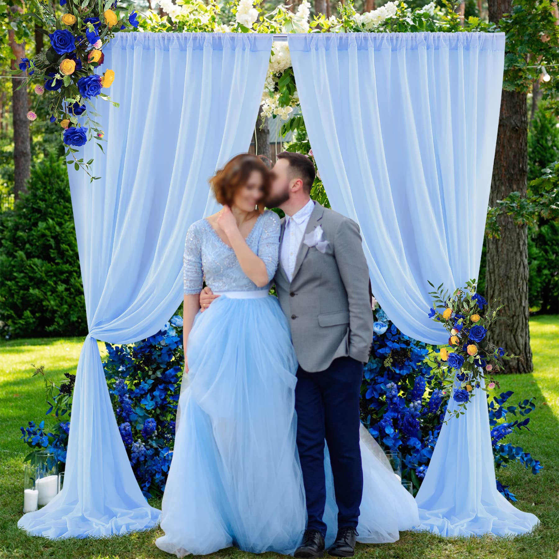 Baby Blue Backdrop Curtain for Parties Baby Blue Chiffon Sheer Fabric Drape Wedding Arch Backdrop for Birthday Party Photo Baby Shower 10ft x 7ft