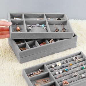 Velvet Jewelry Trays Organizer for Drawers,4 Pack Stackable Jewelry Display Trays for Drawer, Jewelry Storage Organizers Earring Necklace Bracelet Ring Holder Organizer,Jewelry Display Tray