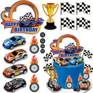 24pcs race car happy birthday cake decoration race car cake toppers checkered flag themed cake decoration race car themed birthday party supplies boy and girl cake decoration