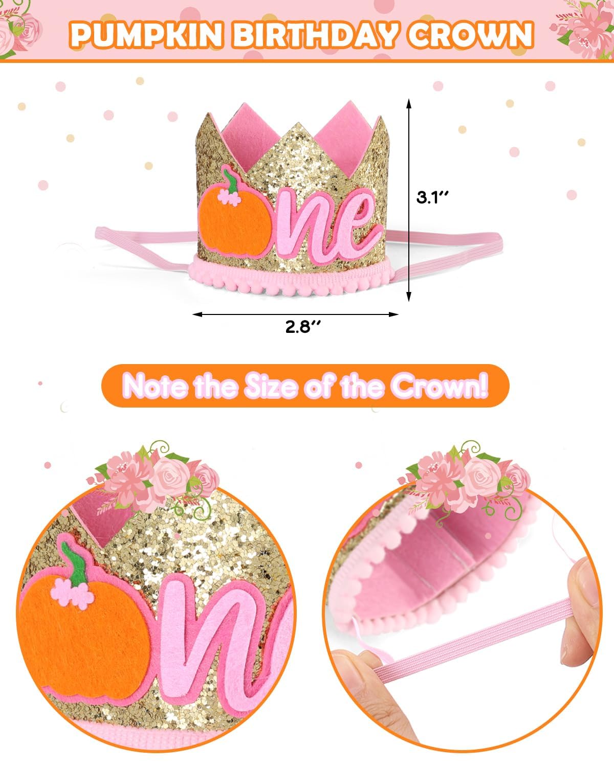 Little Pumpkin First Birthday Decorations Fall High Chair Banner with Glitter Pumpkin Cake Topper One Crown Hat and Balloons for Baby Girls Cake Smash Photo Prop Backdrop Supplies