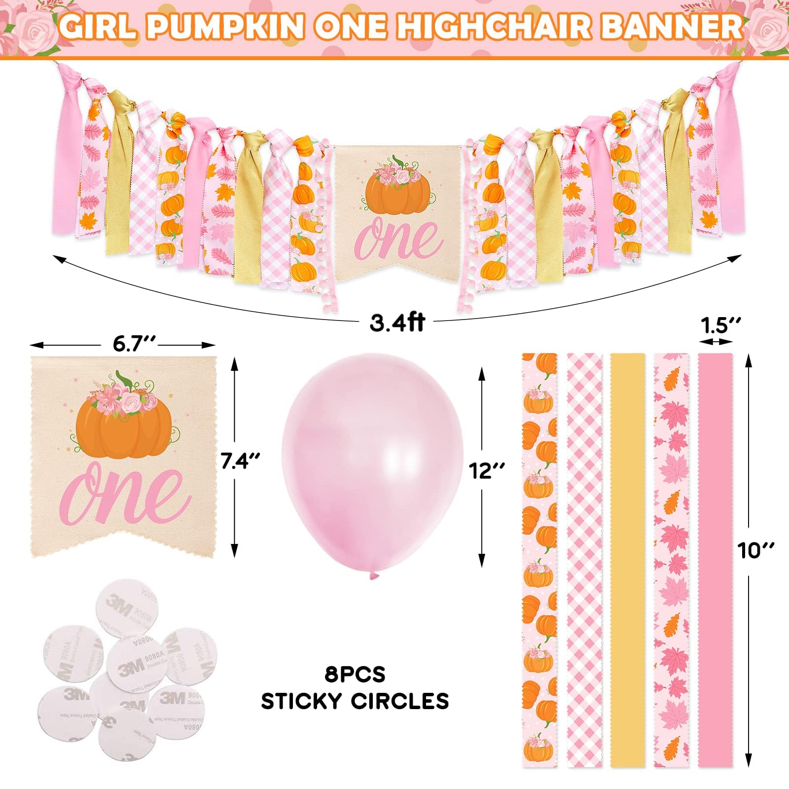 Little Pumpkin First Birthday Decorations Fall High Chair Banner with Glitter Pumpkin Cake Topper One Crown Hat and Balloons for Baby Girls Cake Smash Photo Prop Backdrop Supplies