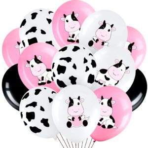 48 Pieces Cow Party Latex Balloons Decorations, Pink White Black Cow Print Balloon Colorful Funny Animal Pattern Decor for Children's Birthday Farm Animal Baby Shower Theme Party Supplies