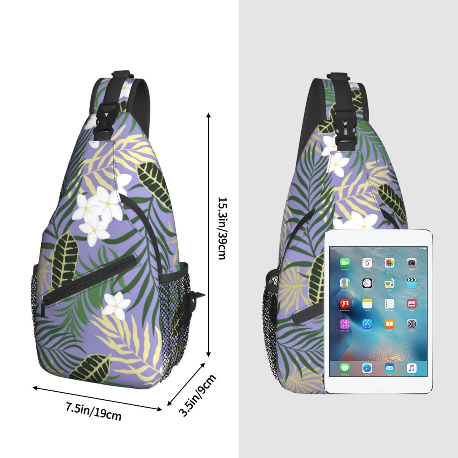 ASYG Hawaiian Tropical Flower Sling Bag Travel Hiking Casual Daypack Crossbody Shoulder Backpack Unisex Chest Bag