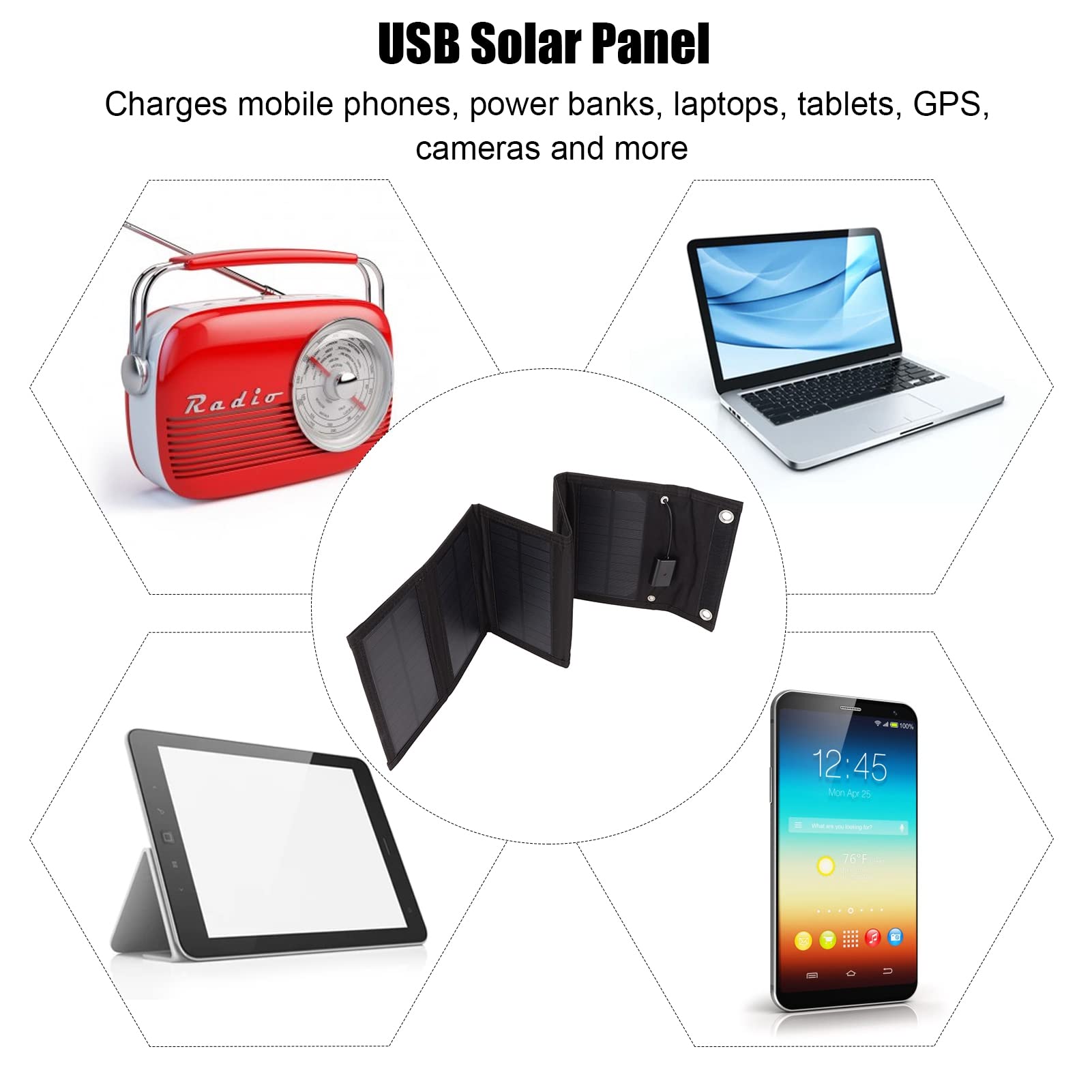 15W Foldable Portable Solar Panel, USB Solar Panel for Portable Power Station Generator Cell Phones Camera Lamp, Waterproof and Lightweight