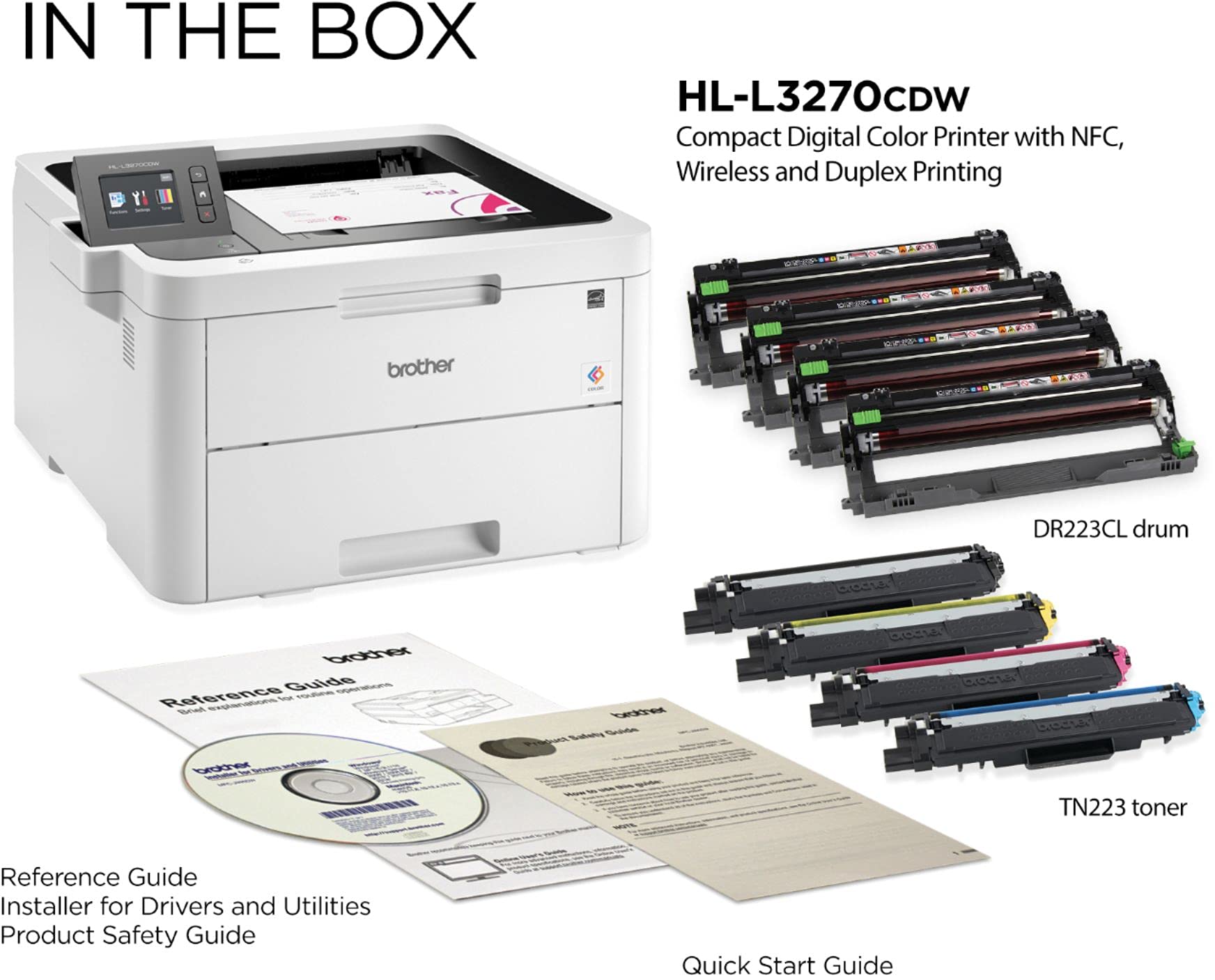 Brother HL-L3270 CDW Compact Wireless Digital Color Laser Printer with NFC for Home Office, White - Print Only - 2.7" Color Touchscreen, 25 ppm, 2400 x 600 dpi, Auto Duplex Printing, 250 Sheet