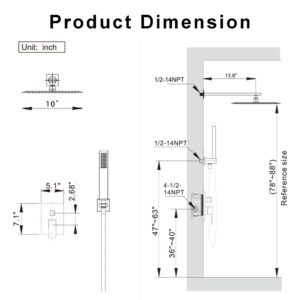 Holispa Gold Shower System, Shower Faucet Set with 10-Inch Rain Shower Head and Handheld, Wall Mounted High Pressure Shower Head Set, Shower Combo Set with Shower Valve and Shower Trim, Brushed Gold