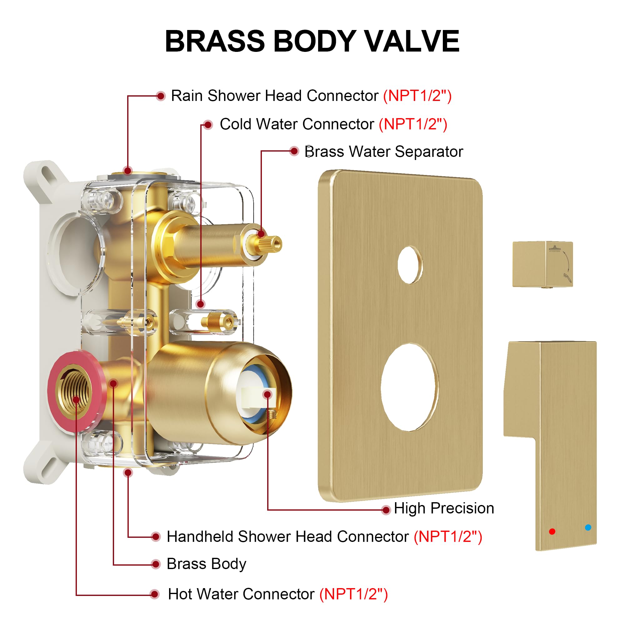 Holispa Gold Shower System, Shower Faucet Set with 10-Inch Rain Shower Head and Handheld, Wall Mounted High Pressure Shower Head Set, Shower Combo Set with Shower Valve and Shower Trim, Brushed Gold