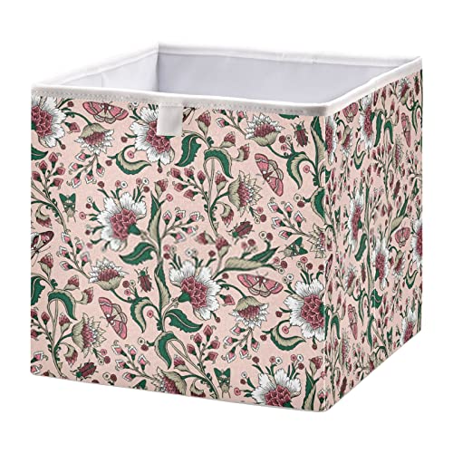 RunningBear Bohemia Stylish Flower Storage Basket Storage Bin Square Collapsible Nursery Hamper Foldable Fabric Cube Organizer for Closet Shelf Car