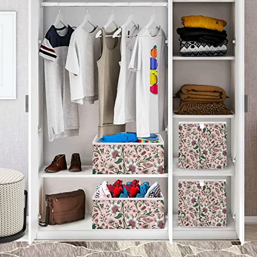 RunningBear Bohemia Stylish Flower Storage Basket Storage Bin Square Collapsible Nursery Hamper Foldable Fabric Cube Organizer for Closet Shelf Car