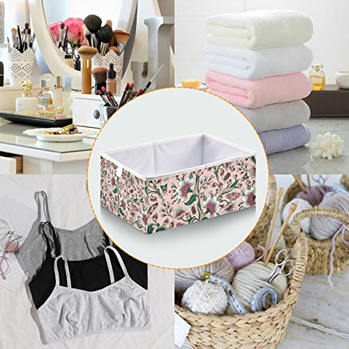 RunningBear Bohemia Stylish Flower Storage Basket Storage Bin Square Collapsible Nursery Hamper Foldable Fabric Cube Organizer for Closet Shelf Car