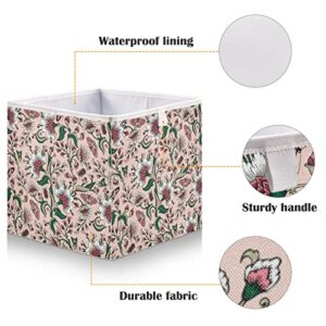 RunningBear Bohemia Stylish Flower Storage Basket Storage Bin Square Collapsible Nursery Hamper Foldable Fabric Cube Organizer for Closet Shelf Car