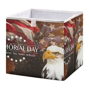 RunningBear American Flag Memorial Day Storage Basket Storage Bin Square Collapsible Toy Bins Large Toy Chest Organizer for Makeup Closet Bathroom Bedroom