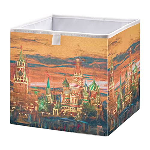 RunningBear Painting Moscow Cathedral Storage Basket Storage Bin Square Collapsible Nursery Hamper Cloth Baskets Containers Organizer for Nursery Toys Kids Room