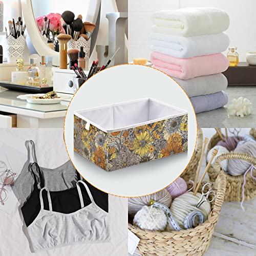 RunningBear Autumn Fall Flowers Storage Basket Storage Bin Square Collapsible Nursery Baskets Large Toy Chest Organizer for Childrens Toys Playroom