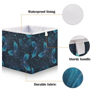 Blue Butterflies Storage Basket Storage Bin Square Collapsible Storage Hamper Clothes Toys Bin Organizer for Laundry Room Baby Room