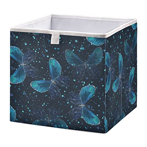 Blue Butterflies Storage Basket Storage Bin Square Collapsible Storage Hamper Clothes Toys Bin Organizer for Laundry Room Baby Room