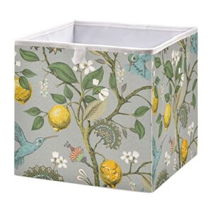 Lemons Flowers Hummingbirds Storage Basket Storage Bin Square Collapsible Nursery Hamper Decorative Storage Boxes Organizer for Home Office Dorm Shelf