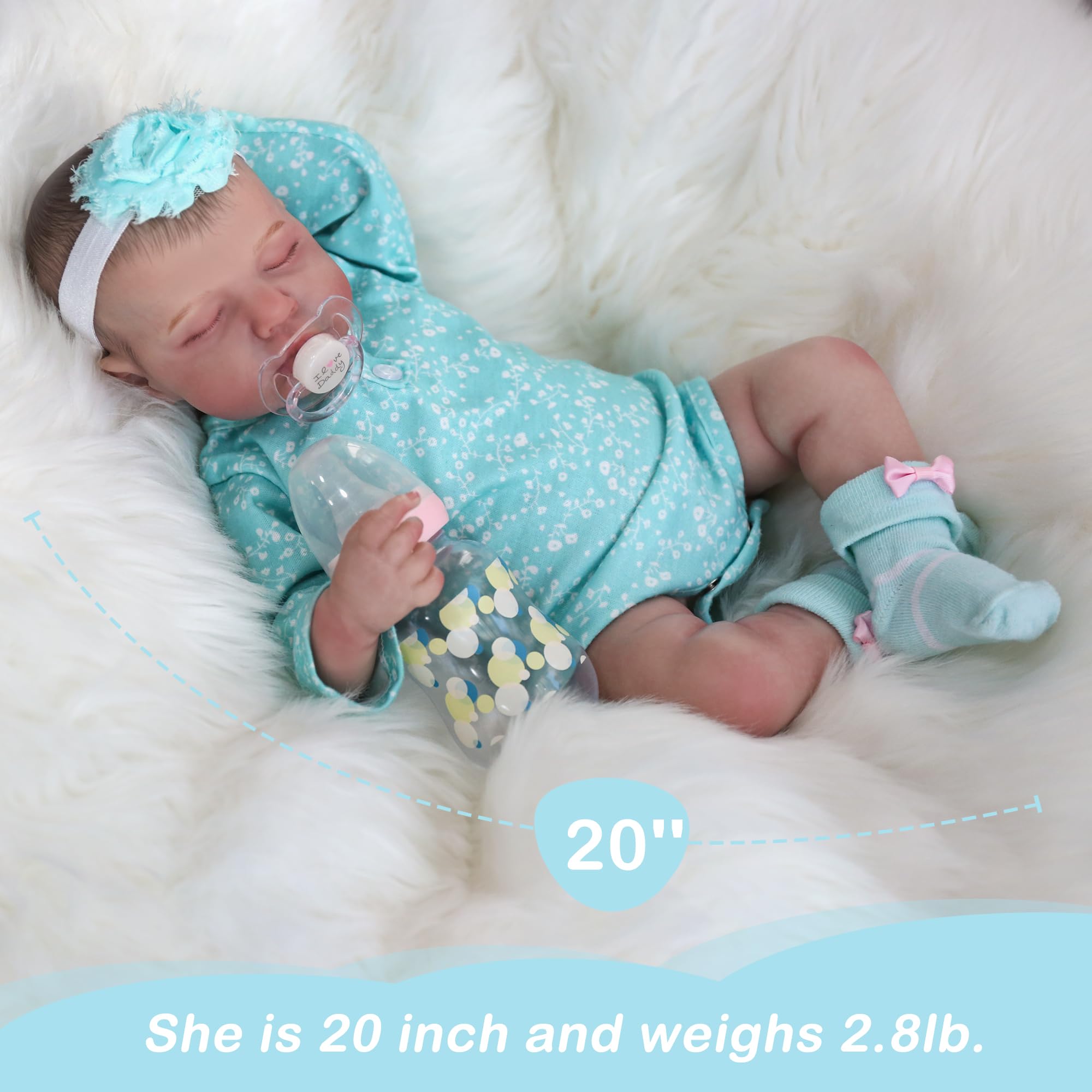 WOOROY Realistic Reborn Baby Dolls - 20 Inch Lifelike Newborn Baby Doll Girl Real Life Baby Dolls Sleeping Soft Weighted Reborn Doll Gift Toys for 3+ Years