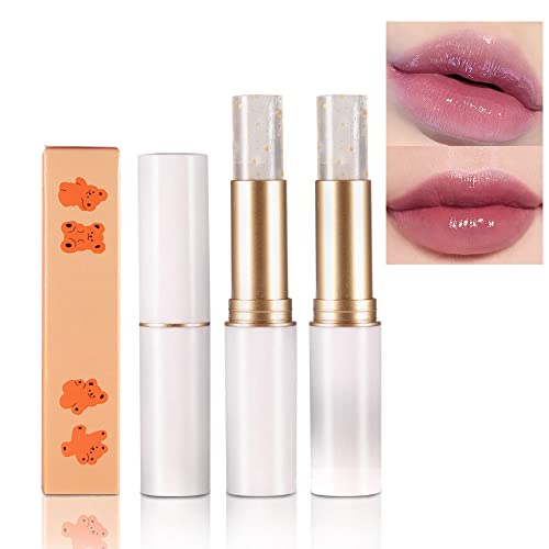 BINGBRUSH 2Pcs Gold Foil Temperature Change Lipstick Waterproof Moisturizing Lip Balm Jelly Crystal Discoloration