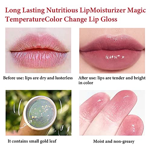 BINGBRUSH 2Pcs Gold Foil Temperature Change Lipstick Waterproof Moisturizing Lip Balm Jelly Crystal Discoloration