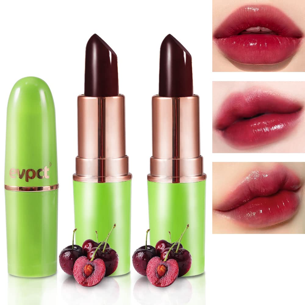 BINGBRUSH Color Changing Lipstick Queen,PH Mood Long Lasting Lip Gloss Korean Lip Balm Tinted Magic Makeup Moisturize Lipstick Set (2 Pcs Red Cherries, 2 Count (Pack of 1))