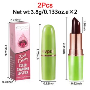 BINGBRUSH Color Changing Lipstick Queen,PH Mood Long Lasting Lip Gloss Korean Lip Balm Tinted Magic Makeup Moisturize Lipstick Set (2 Pcs Red Cherries, 2 Count (Pack of 1))