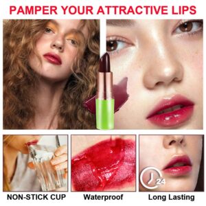 BINGBRUSH Color Changing Lipstick Queen,PH Mood Long Lasting Lip Gloss Korean Lip Balm Tinted Magic Makeup Moisturize Lipstick Set (2 Pcs Red Cherries, 2 Count (Pack of 1))