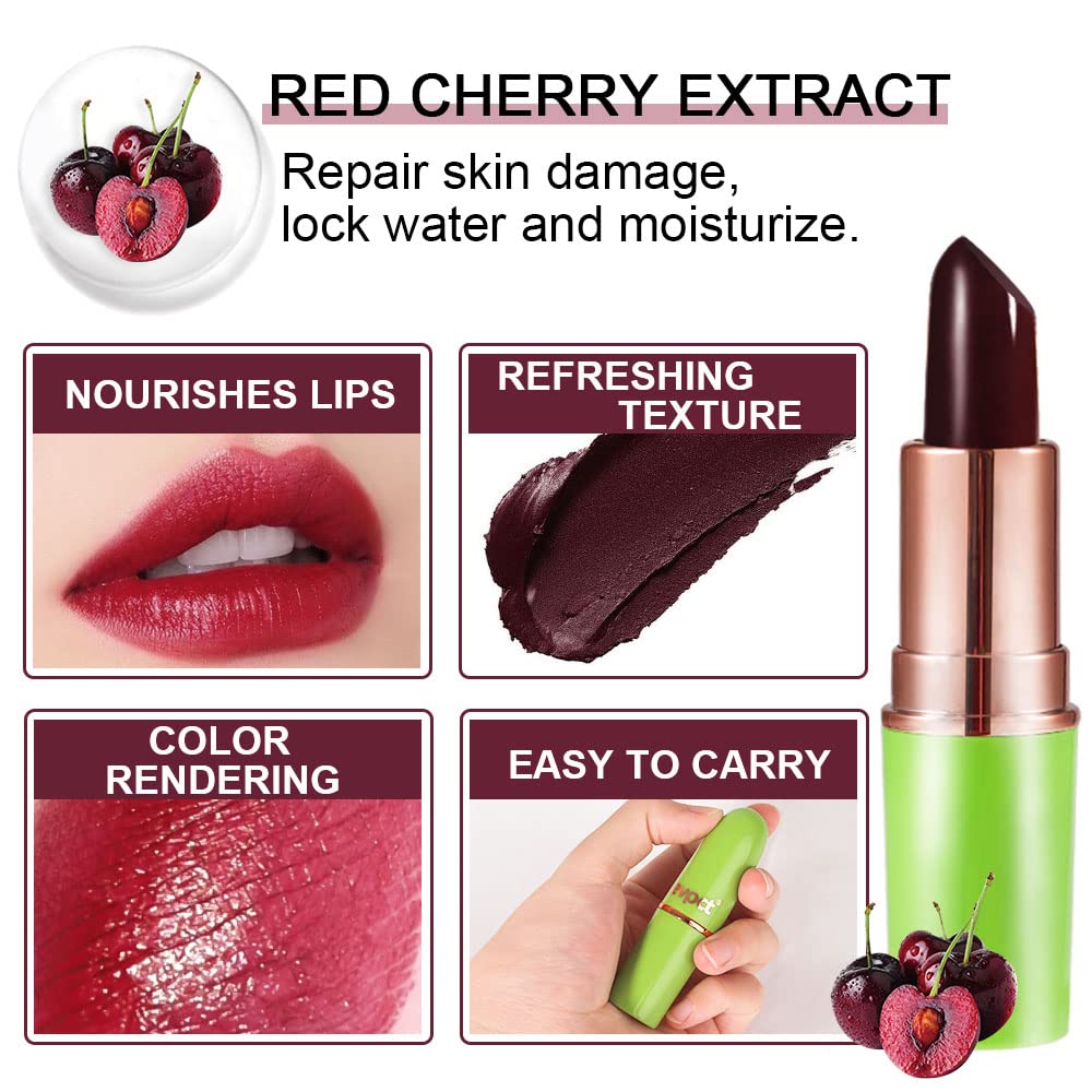 BINGBRUSH Color Changing Lipstick Queen,PH Mood Long Lasting Lip Gloss Korean Lip Balm Tinted Magic Makeup Moisturize Lipstick Set (2 Pcs Red Cherries, 2 Count (Pack of 1))