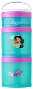 whiskware disney princess stackable snack containers for kids and toddlers, 3 stackable snack cups for school and travel, jasmine and magic carpet