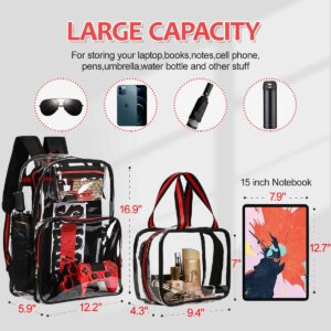 forstree 2 Pieces Heavy Duty Clear Backpack, Black PVC Waterproof Transparent Bag With Cosmetic Bag, See Through Book Bag With Lunch Bag, Stadium Approved