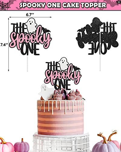 Pink Halloween 1st Birthday Party Decorations Spooky One High Chair Banner Boo Cake Topper Ghost Crown Hat White Black Bat Balloons for Baby Girl Souvenir Gifts Cake Smash Photo Prop Backdrop Supplies