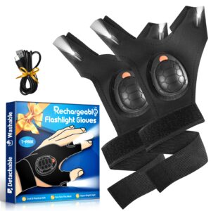 led flashlight gloves with waterproof lights - rechargeable finger light stocking stuffers for men dad husband cool gadgets tool fishing camping unique christmas gifts for men who have everything