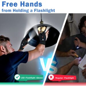 LED Flashlight Gloves with Waterproof Lights - Rechargeable Finger Light Stocking Stuffers for Men Dad Husband Cool Gadgets Tool Fishing Camping Unique Christmas Gifts for Men Who Have Everything