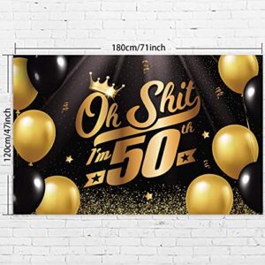 Oh S*hit I’m 50th Banner Backdrop Black Gold Balloons Crown Confetti Hallo Fifteen Cheers to 50 Years Old Theme Decorations Decor for Man Woman Happy 50th Birthday Party Anniversary Supplies