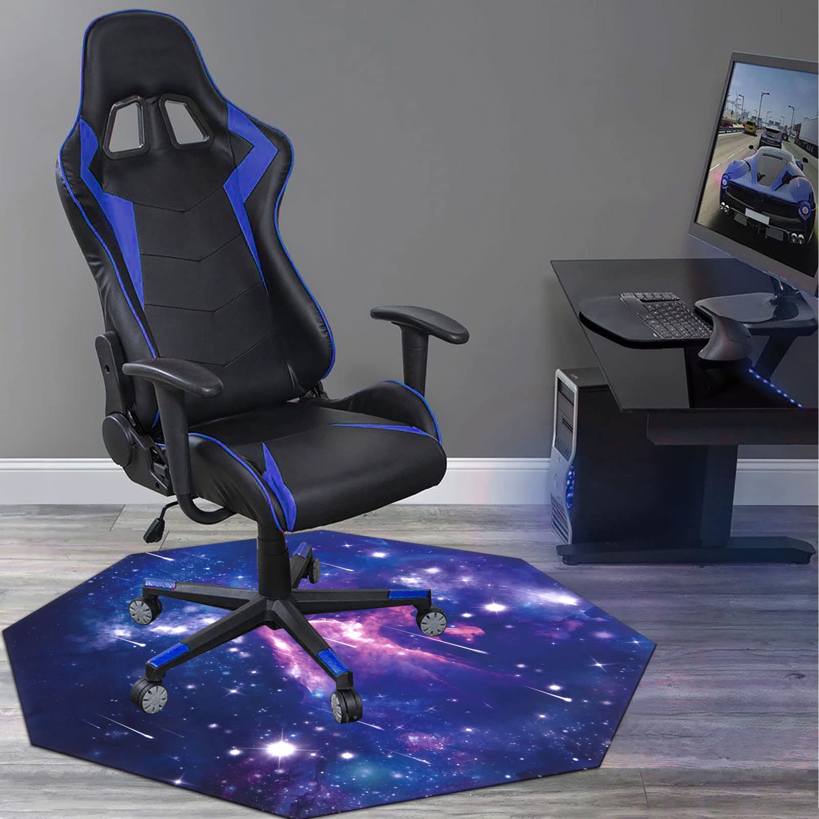 HiiARug Chair Mat for Hardwood Floor Noise Cancelling Gaming Chair Mat Octagon Anti-Slip Office Chair Mat for Carpet Desk Chair Mat Computer Chair Mat for Office Gaming Room