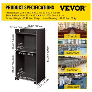 VEVOR Wood Podium, 23.6" x 47.2", Lecterns and Podiums w/ 4 Rolling Wheels, Flat Surface, Baffle Plate & Shelf, Easy Assembly Ebony Lecterns for Church, Office, School, Home Black