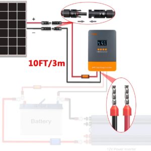 PowMr 10 Feet 10AWG(6mm²) Solar Extension Cable with Female and Male Connector Solar Panel Adaptor Kit Tool(Red & Black)