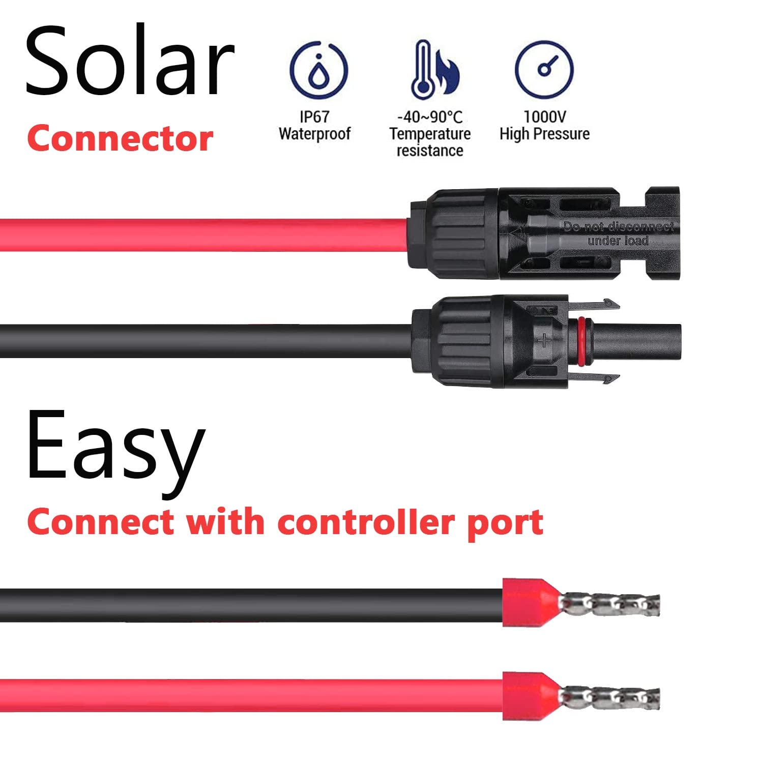 PowMr 10 Feet 10AWG(6mm²) Solar Extension Cable with Female and Male Connector Solar Panel Adaptor Kit Tool(Red & Black)