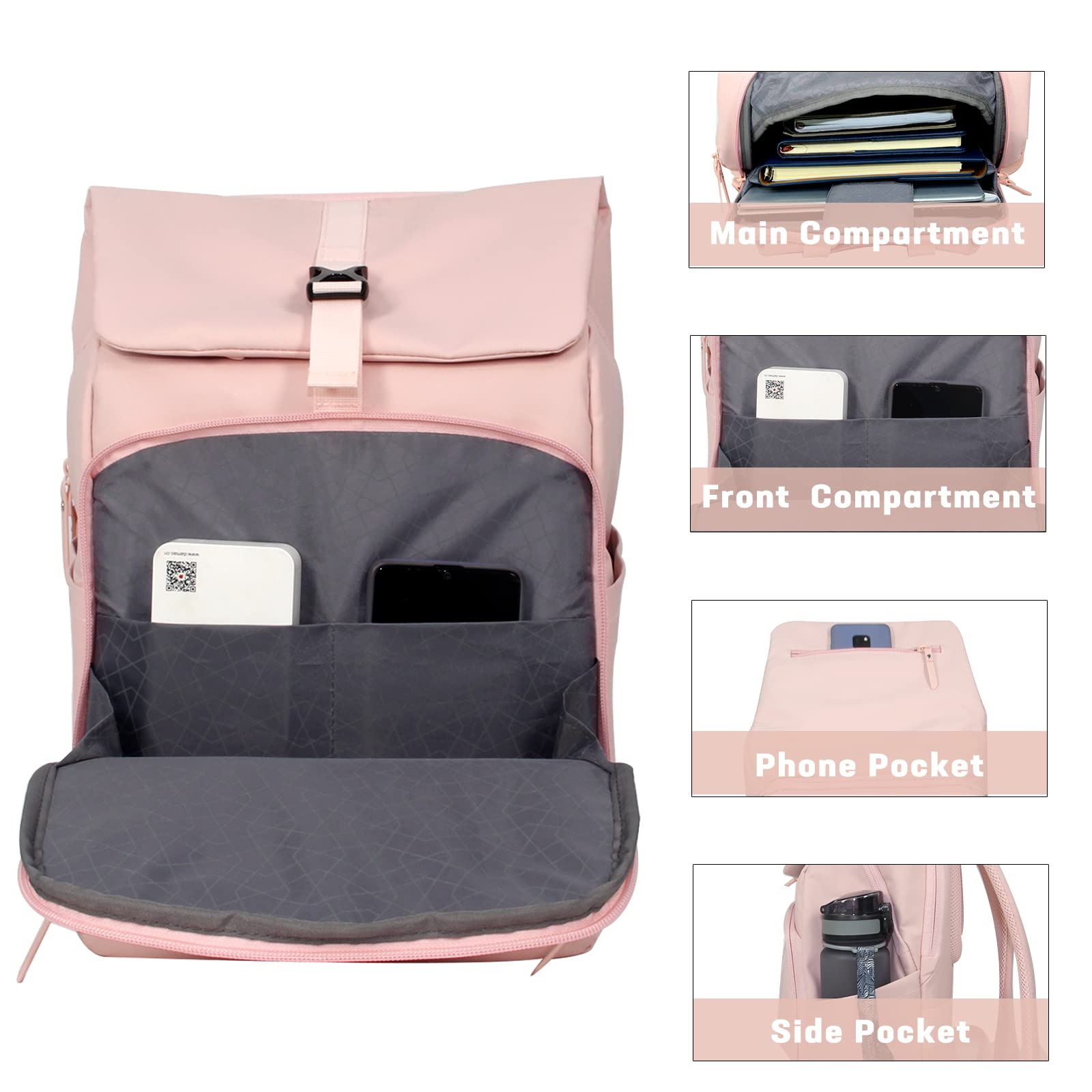 COTS Womens Backpack, Pink Laptop Backpack for Work Business Travel Backpack Fits 15.6 Inch Computer Fashion Casual Daypack Gifts for Women