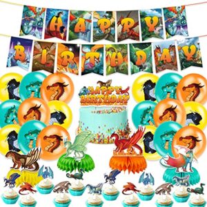 wings of fire birthday party decoration, include wings of fire birthday banner, table centerpieces, cake topper, latex balloons for dragon theme kids birthday party supplies baby shower