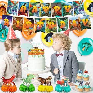 Wings of Fire Birthday Party Decoration, Include Wings of Fire Birthday Banner, Table Centerpieces, Cake Topper, Latex Balloons for Dragon Theme Kids Birthday Party Supplies Baby Shower