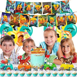 Wings of Fire Birthday Party Decoration, Include Wings of Fire Birthday Banner, Table Centerpieces, Cake Topper, Latex Balloons for Dragon Theme Kids Birthday Party Supplies Baby Shower