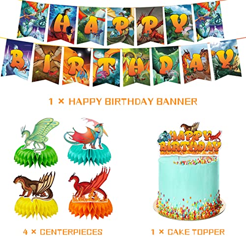 Wings of Fire Birthday Party Decoration, Include Wings of Fire Birthday Banner, Table Centerpieces, Cake Topper, Latex Balloons for Dragon Theme Kids Birthday Party Supplies Baby Shower