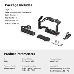 SmallRig R5C Camera Cage Handheld Kit for Canon R5 C with Top Handle, Full Cage, Cable Clamp for HDMI&USB-C -3891