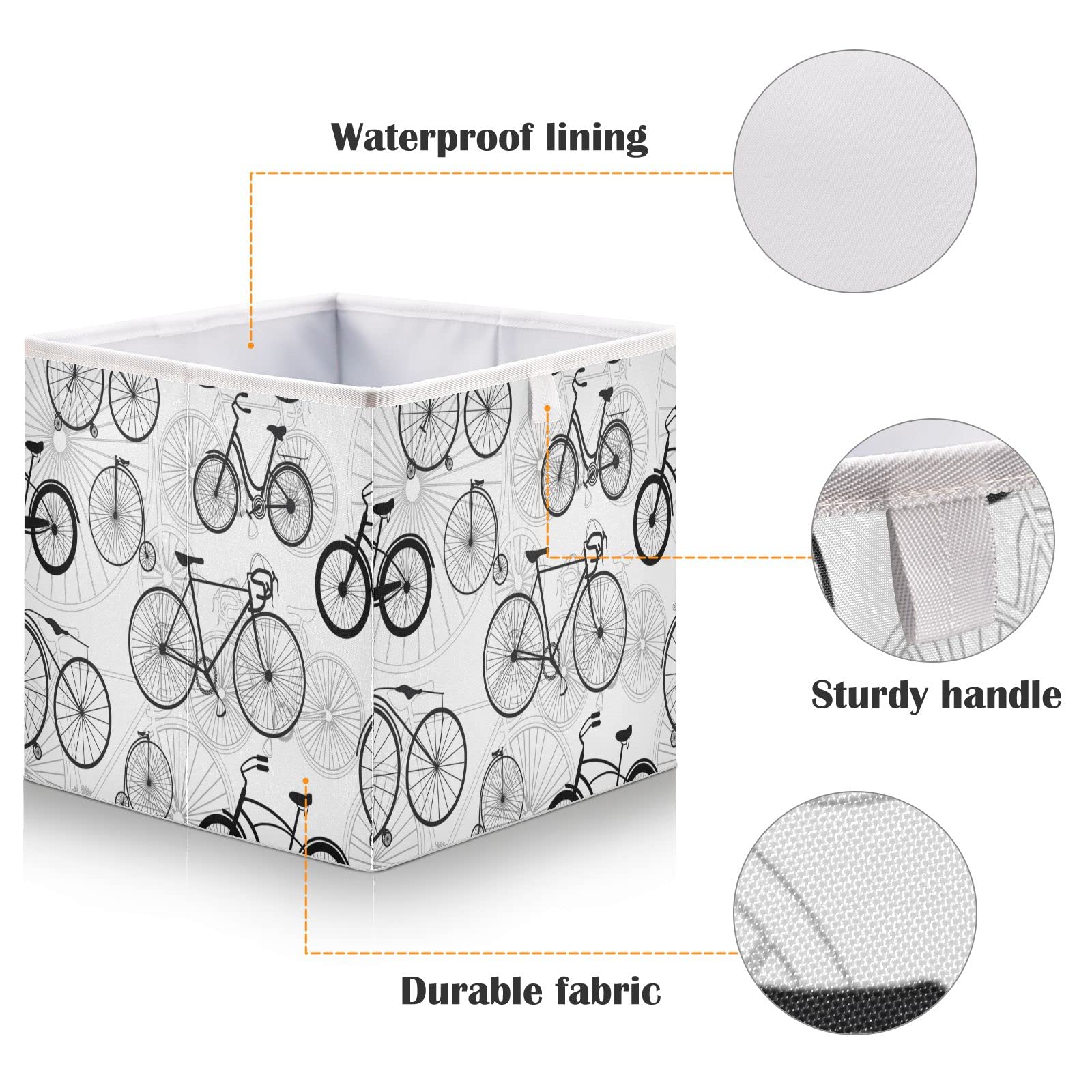 Kigai Storage Basket Cubes 11 In ,Bicycle Bike Print Foldable Fabric Bins Shelves Toy Storage Box Closet Organizers for Nursery,Utility Room, Storage Room179