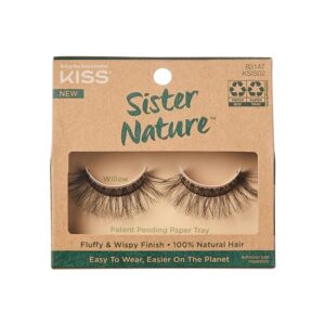 kiss sister nature false eyelashes, willow', 14 mm, includes 1 pair of lash, contact lens friendly, easy to apply, reusable strip lashes