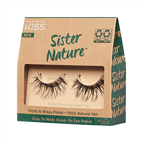 KISS Sister Nature False Eyelashes, Dawn', 12 mm, 100% Natural Hair, Recyclable Paper Box, Printed with Soy Ink, Cruelty Free, Vegan, Includes 1 Pair of Reusable Strip Lashes
