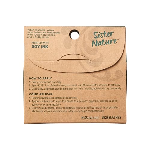 KISS Sister Nature False Eyelashes, Dawn', 12 mm, 100% Natural Hair, Recyclable Paper Box, Printed with Soy Ink, Cruelty Free, Vegan, Includes 1 Pair of Reusable Strip Lashes