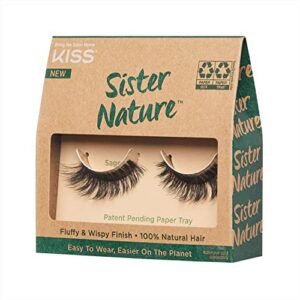 KISS Sister Nature False Eyelashes, Sage', 12 mm, 100% Natural Hair, Recyclable Paper Box, Printed with Soy Ink, Cruelty Free, Vegan, Includes 1 Pair of Reusable Strip Lashes